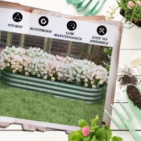 Outsunny Galvanised Raised Garden Bed, Metal Planter Box with Safety Edging, for Flowers, Herbs, Succulents, Pack of 2, Green(m-7)