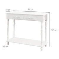 HOMCOM Console Table Modern Sofa Side Desk with Storage Shelves Drawers for Living Room Entryway Bedroom White(m-3)