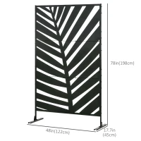 Outsunny Decorative Privacy Screen with Stand, 6.5FT Freestanding Metal Outdoor Divider, Decorative Privacy Panel with Expansion Screws for Garden Patio Pool Hot Tub, Banana Leaf Style, Black(m-3)
