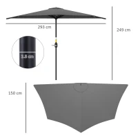 Outsunny 3(m) Half Parasol, Semi Round Umbrella with Metal Frame, Crank Handle for Balcony, Garden, Dark Grey(m-3)