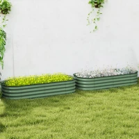 Outsunny Galvanised Raised Garden Bed, Metal Planter Box with Safety Edging, for Flowers, Herbs, Succulents, Pack of 2, Green(m-8)