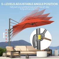 Outsunny Five-Position Overhanging Parasol - Orange(m-5)