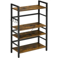 HOMCOM Estante de Cozinha com 4 Prateleiras Ganchos e Sistema Anti-Tombo Estante para Micro-Ondas 65x30x102 cm Castanho Rústico e Preto(m-11)