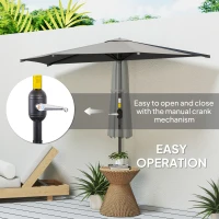 Outsunny 3(m) Half Parasol, Semi Round Umbrella with Metal Frame, Crank Handle for Balcony, Garden, Dark Grey(m-4)