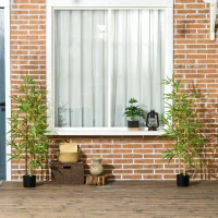 HOMCOM Kunstbamboe Boom Set van 2, 3 Stammen, Onderhoudsarm, 120 cm, Met Cementpot, Groen(m-7)