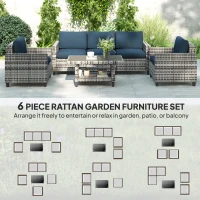 Outsunny Six-Piece Modular Rattan Sofa Set - Navy Blue(m-4)