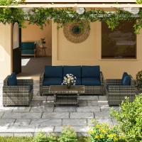 Outsunny Six-Piece Modular Rattan Sofa Set - Navy Blue(m-9)