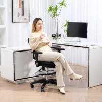 HOMCOM Drafting Chair with Adjustable Armrests, Ergonomic Mesh Office Chair with Lumbar Support, Adjustable Height and Footrest for Standing Desk, Black(m-2)