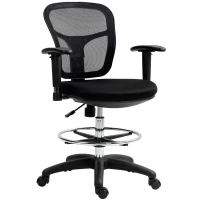 HOMCOM Drafting Chair with Adjustable Armrests, Ergonomic Mesh Office Chair with Lumbar Support, Adjustable Height and Footrest for Standing Desk, Black(m-1)
