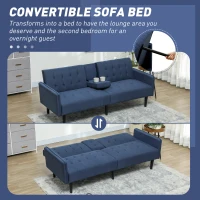HOMCOM Three-Seater Sofa Bed, with Cupholders - Dark Blue(m-5)