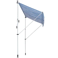 Outsunny Klemmmarkise mit Handkurbel höhenverstellbar Gelenkarmmarkise schmutzabweisend, witterungsbeständig Balkonmarkise 150cm breit Terrassenmarkise für Terrasse Balkon Veranda Blau+Weiß(m-11)
