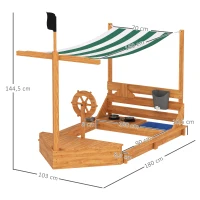 Outsunny Piaskownica z osłoną przeciwsłoneczną Piracki Statek, w zestawie zestaw kuchenny dla dzieci, Drewno Jodłowe, 180 x 103 x 144,5 cm, Pomarańczowy(m-3)