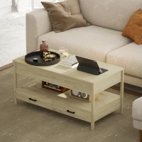 HOMCOM Table basse relevable, table basse avec tiroirs et compartiment caché pour salon, bureau à domicile, chêne(m-7)
