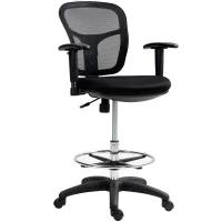 HOMCOM Drafting Chair with Adjustable Armrests, Ergonomic Mesh Office Chair with Lumbar Support, Adjustable Height and Footrest for Standing Desk, Black(m-11)