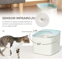 PawHut Fuente de Agua para Gatos 3L con Sensor de Infrarrojos 3 Modos Dispensador de Agua para Perros y Gatos Bebedero para Gatos con Luz Indicadora LED 21x20x18 cm Blanco y Azul(m-7)