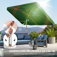 Outsunny Ombrellone da Giardino 2x3 m con Apertura a Manovella, Inclinabile e Anti UV 50+, Verde(m-4)