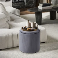 HOMCOM Set of 2 Round Ottoman with Storage, Fabric Vanity Stool for Makeup, Footrest Stool with Removable Lid for Living Room & Bedroom, Grey(m-9)