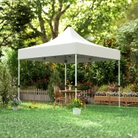 Outsunny Gazebo da Giardino Pop Up 3x3 m ad Altezza Regolabile con Luci LED Solari, in Tessuto Oxford e Metallo, Bianco(m-9)