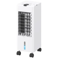 HOMCOM Climatizador  3 em 1 Portátil 60W com 3 Velocidades Temporizador até 12H Depósito de 3,8 L Oscilação de 60º 24x21,5x59 cm Branco(m-11)