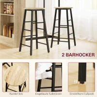 HOMCOM 3-delige Bartafelset, 1 Counter, 2 Stoelen, met Opbergruimte en Voetsteunen, Ruimtebesparend, Lichtbruin+Zwart(m-5)