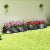 Outsunny Galvanised Raised Garden Bed, Metal Planter Box with Safety Edging, for Flowers, Herbs, Succulents, Pack of 2, Dark Grey(m-9)