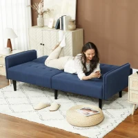 HOMCOM Three-Seater Sofa Bed, with Cupholders - Dark Blue(m-8)