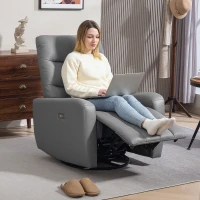 HOMCOM Relaxsessel, Polstersessel mit Liegefunktion, Fernbedienung, USB-Anschluss, Grau(m-2)