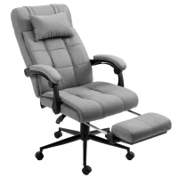 Vinsetto Bürostuhl mit Kopfkissen Armlehne Schreibtischstuhl mit Neigungswinkel Höhenverstellbarer Drehstuhl mit Fußstütze Leinen Schaumstoff PVC Hellgrau 66 x 76 x 112-120 cm(m-12)