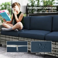 Outsunny Six-Piece Modular Rattan Sofa Set - Navy Blue(m-7)
