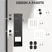 HOMCOM Cassetta Postale a Muro in Metallo con Finestrella e Serratura, 30x8.5x32.5 cm, Grigio Carbone(m-7)