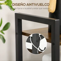 HOMCOM Estantería de Cocina Industrial con 4 Estantes 4 Ganchos y Sistema Antivuelco 65x30x102 cm Marrón Rústico y Negro(m-7)