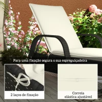Outsunny Conjunto de 2 Almofadas para Espreguiçadeira Dobráveis 193x58x6 cm com Correias de Sujeição Creme(m-6)
