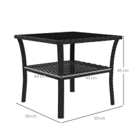 Outsunny Two-tier PE Rattan Square Coffee Table - Black(m-3)