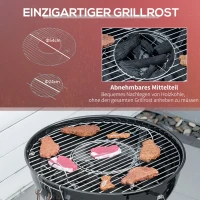 Outsunny Kugelgrill mit Messer, Wender und Grillzange, Thermometer, Aschefach, Regenhülle, Metall, schwarz(m-4)