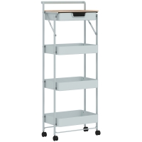 HOMCOM Carrito Auxiliar con Ruedas de 4 Niveles con Cajón Encimera y Cestas de Rejilla para Dormitorio Baño Cocina Verde Claro