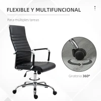 Vinsetto Silla de Escritorio Giratoria Silla de Oficina con Respaldo Alto Ruedas Giratorias Altura Ajustable Función Basculante y Reposabrazos Tapizado en Cuero Sintético Negro(m-6)