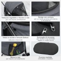 PawHut Passeggino per Cani Pieghevole con Tettuccio Regolabile, Borsa e 2 Guinzagli, 82x47x97 cm, Grigio e Nero(m-7)