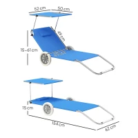 Outsunny Sonnenliege klappbar Gartenliege mit Kopfkissen Dach, Rolle Liegestuhl mit verstellbare Rückenlehne Blau(m-3)