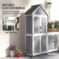 Outsunny Casetta da Giardino e Armadio Esterno con Tetto Apribile in Legno, Porte con Blocco, Grigio Chiaro(m-8)