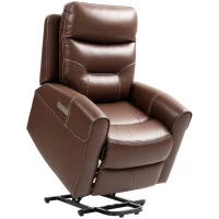 HOMCOM Power Lift Recliner Chair for Elderly, Overstuffed Faux Leather Riser and Reclining Chair with USB A+C Ports, Recliner Armchair for Living Room, Brown(m-1)