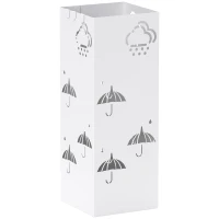 HOMCOM Suporte para Guarda Chuva de Aço com 4 Ganchos e Bandeja de Gotejamento Amovível 15,5x15,5x41 cm Branco(m-1)