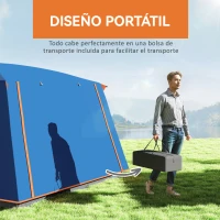 Outsunny Tienda de Campaña Familiar 4-6 Personas con 2 Habitaciones Zona de Estar y Protección Impermeable 430x305 cm Gris y Azul(m-7)