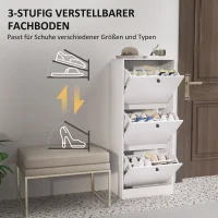 Szafka na Buty HOMCOM, Regał, 3 Klapki, Regulowana, Płyta Pilśniowa, Biały(m-5)