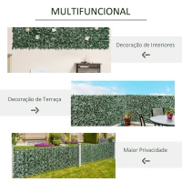 Outsunny Vedação Artificial em Rolo 2,4x1 m Vedação de Privacidade para Balcão Jardim Exterior Planta Decorativa de Parede PE Verde(m-5)