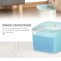 PawHut Fuente de Agua para Gatos 3L con Sensor de Infrarrojos 3 Modos Dispensador de Agua para Perros y Gatos Bebedero para Gatos con Luz Indicadora LED 21x20x18 cm Blanco y Azul(m-5)