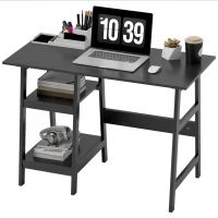 HOMCOM Compact Computer Desk with Storage Shelves, Study Table with Bookshelf, PC Table Workstation for Home Office, Study, Easy Assembly, 106 x 51cm, Black(m-11)