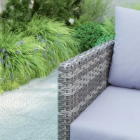 Outsunny 9 Piece Rattan Garden Furniture Set, 8 Seater Garden Corner Sofa with Cushions and Glass Top Table, Sectional Outdoor Furniture Conservatory Set for Patio, Light Grey(m-9)