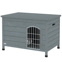 PawHut Hundehütte, Hundehaus mit Tür, Hundebox, Haustierhütte, Tannenholz, Dunkelgrau(m-1)