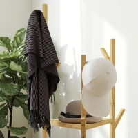 HOMCOM Kleiderständer, Garderobenständer aus Bambusholz, 9 Haken, 3 Ablagen, Natur(m-9)