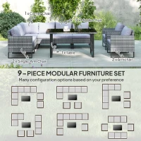 Outsunny 9 Piece Rattan Garden Furniture Set, 8 Seater Garden Corner Sofa with Cushions and Glass Top Table, Sectional Outdoor Furniture Conservatory Set for Patio, Light Grey(m-4)